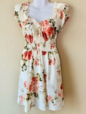 SHEIN Y2K Pink Floral Rose Print Babydoll Cottagecore Mini Dress Size L